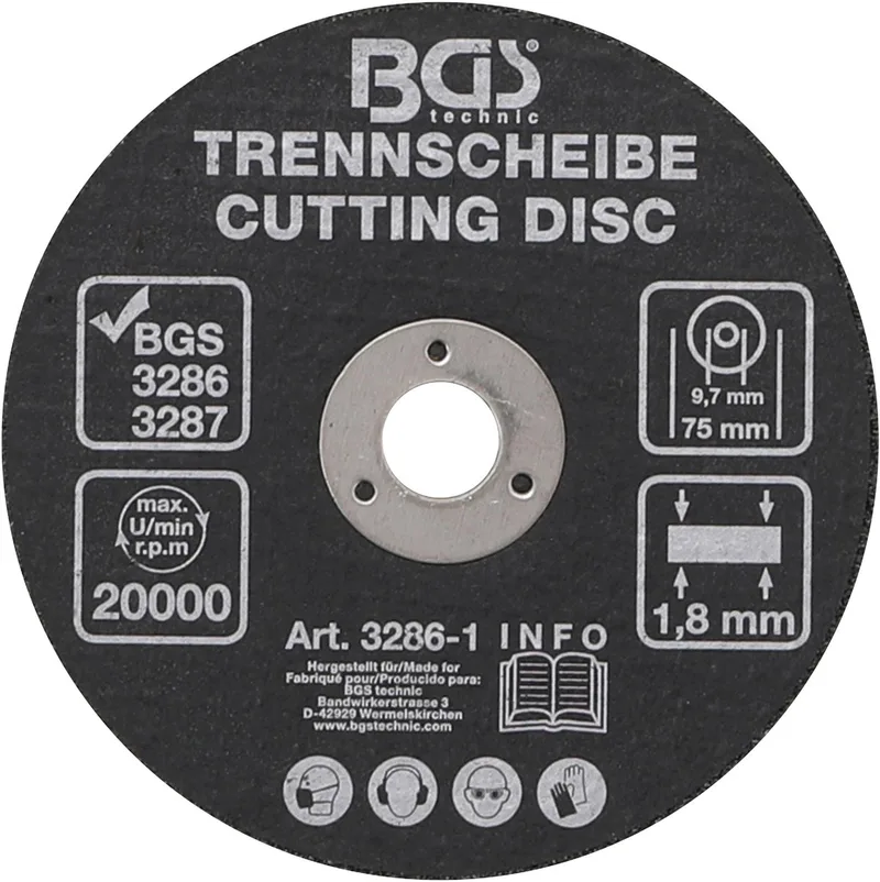 Doorslijpschijf - klein formaat - ook voor luchtsleutel - lucht doorslijptol - opname gat 9.7mm - doosnede 75mm - BGS3286-1 de BGS technic – image du produit