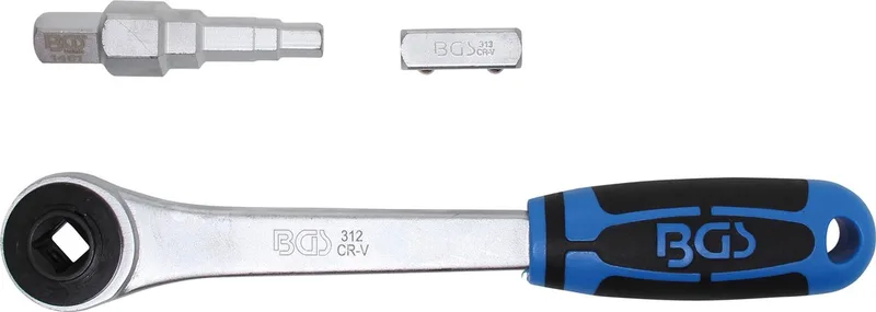 Doorsteek ratelsleutel met adapter en trappensleutel uitgaande binnenvierkant 1/2 by BGS technic, Blue – product image