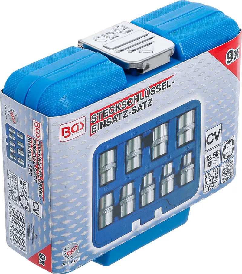 Doppenset E-profiel 1/2 E10-E24, 9 delig de BGS technic, Chrome – image du produit