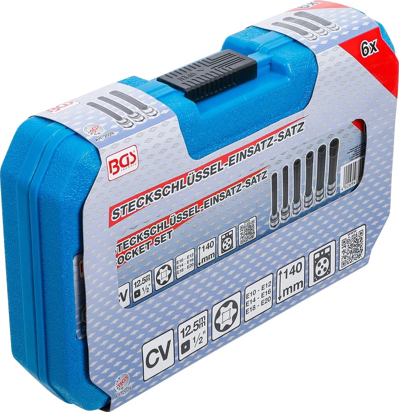 Doppenset E-profiel, extra lang 1/2 E10 - E20, 6 delig by BGS technic, Blue – product image
