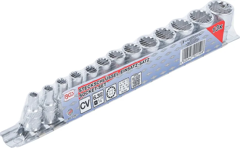 BGS Steckschlüssel-Einsatz-Satz Gear Lock Antrieb Innenvierkant 6,3 mm 13-tlg. von BGS technic, Chrom – Produktbild