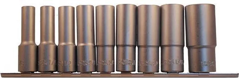 Doppenset lang 1/2 - 9 delig - zeskant - SW 10mm - 13mm - 15mm - 16mm - 17mm - 18mm - 19mm - 22mm - 24mm- BGS2223 von BGS technic, Silber – Produktbild