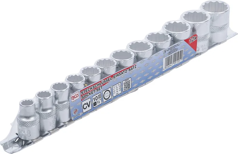 Doppenset, twaalfkant 3/8 8 - 19 mm 12 delig de BGS technic, Argent – image du produit