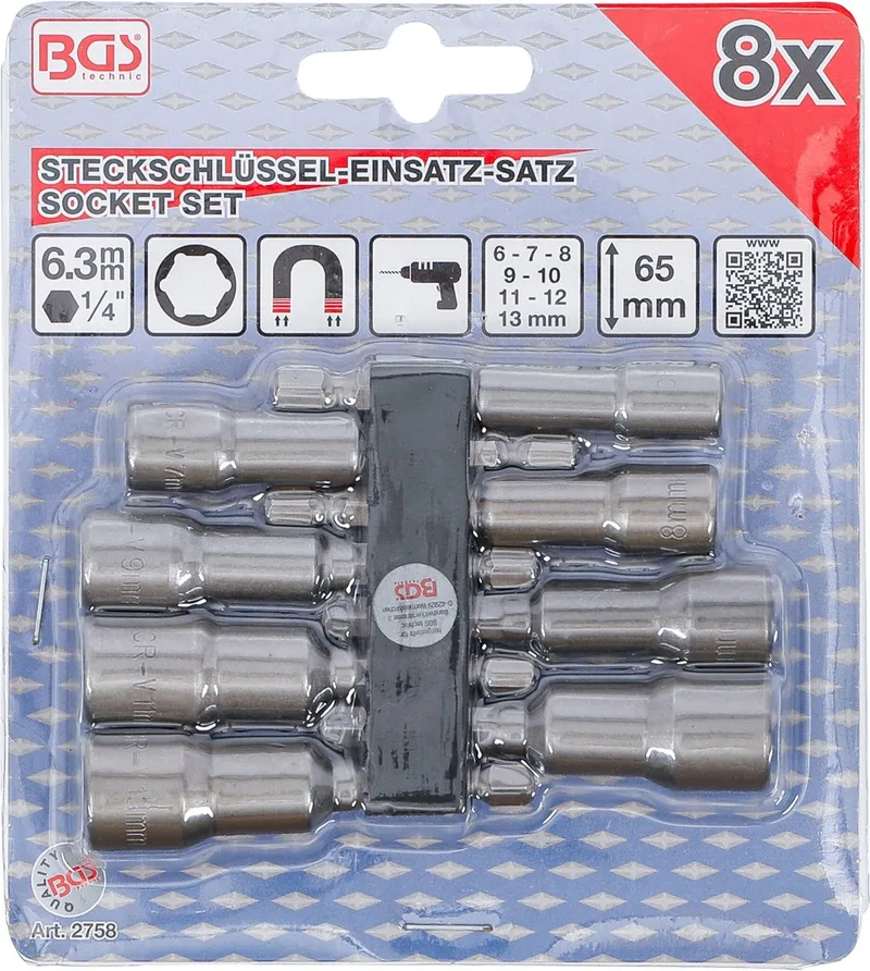 Doppenset voor accuboormachine 6 - 13 mm 8 delig von BGS technic, Chrom – Produktbild