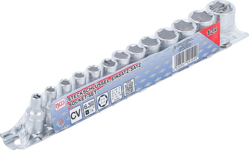 Doppenset zeskant 1/4 4 - 14 mm 13 delig by BGS technic, Grey – product image