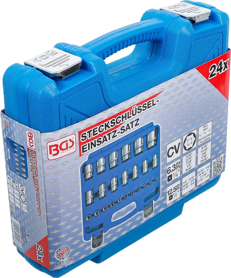Doppenset zeskant 1/4 en 1/2 inches 24 delig by BGS technic, Chrome, Mat – product image