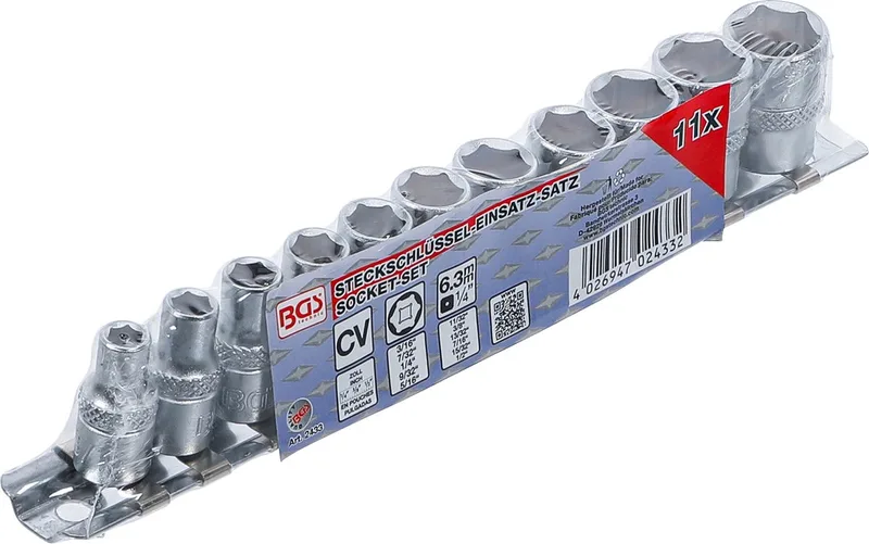 Doppenset zeskant 1/4 inches 11 delig by BGS technic, Chrome – product image