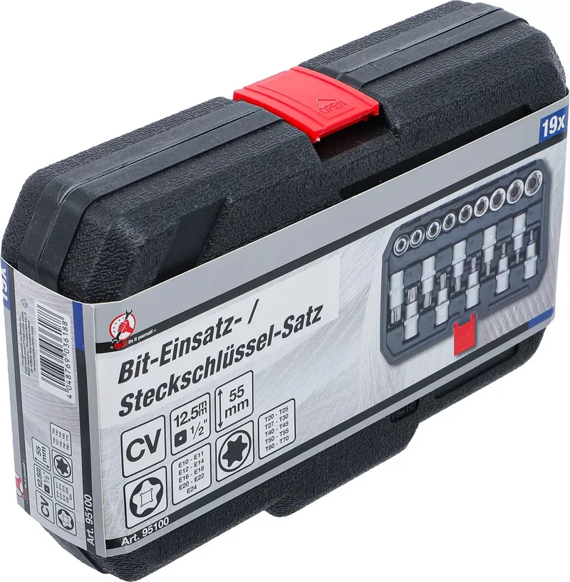 Dopsleutelbit-/dopsleutelset - 1/2 - Torx / E-profiel - 19 delig de BGS technic, Rouge – image du produit
