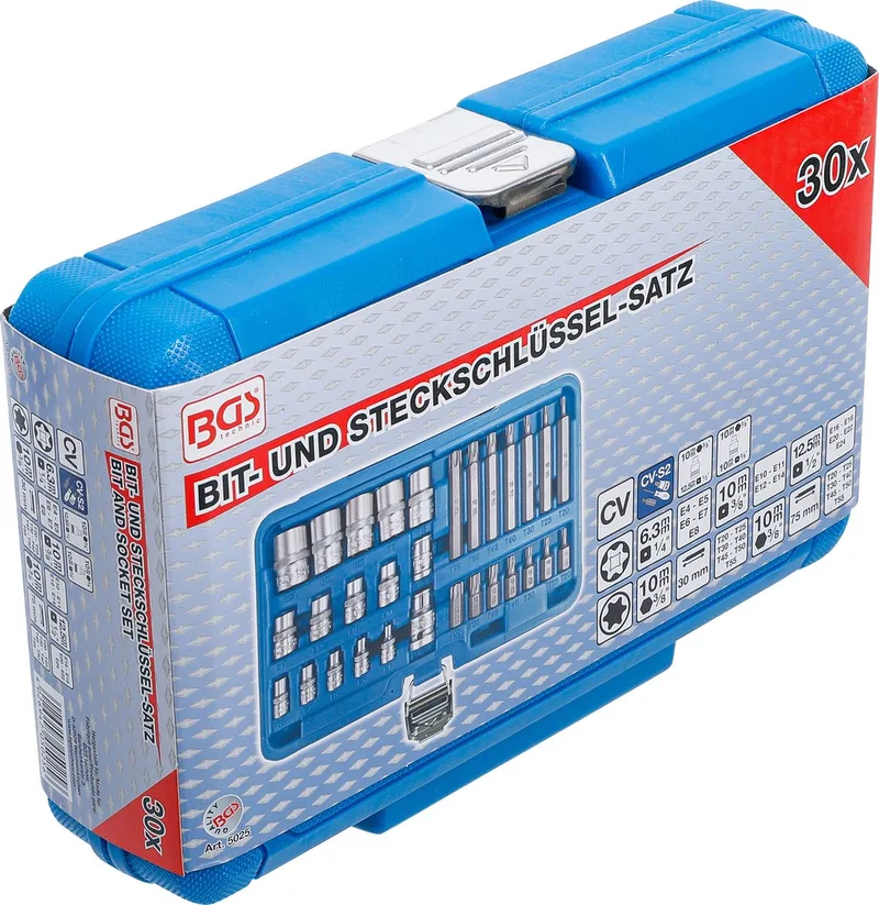 Dopsleutelbit- en doppenset Torx 30 delig van BGS technic, Blauw – productafbeelding