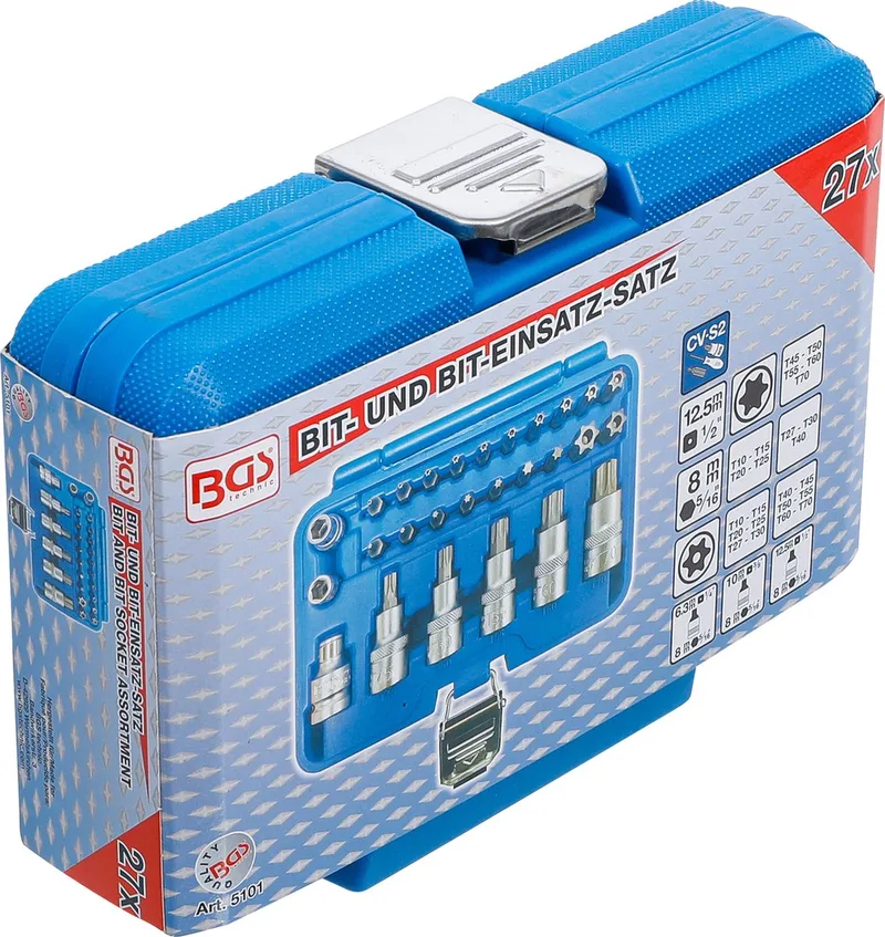 Dopsleutelbit- en dopsleutelset 1/2 Torx 27 delig van BGS technic, Blauw – productafbeelding