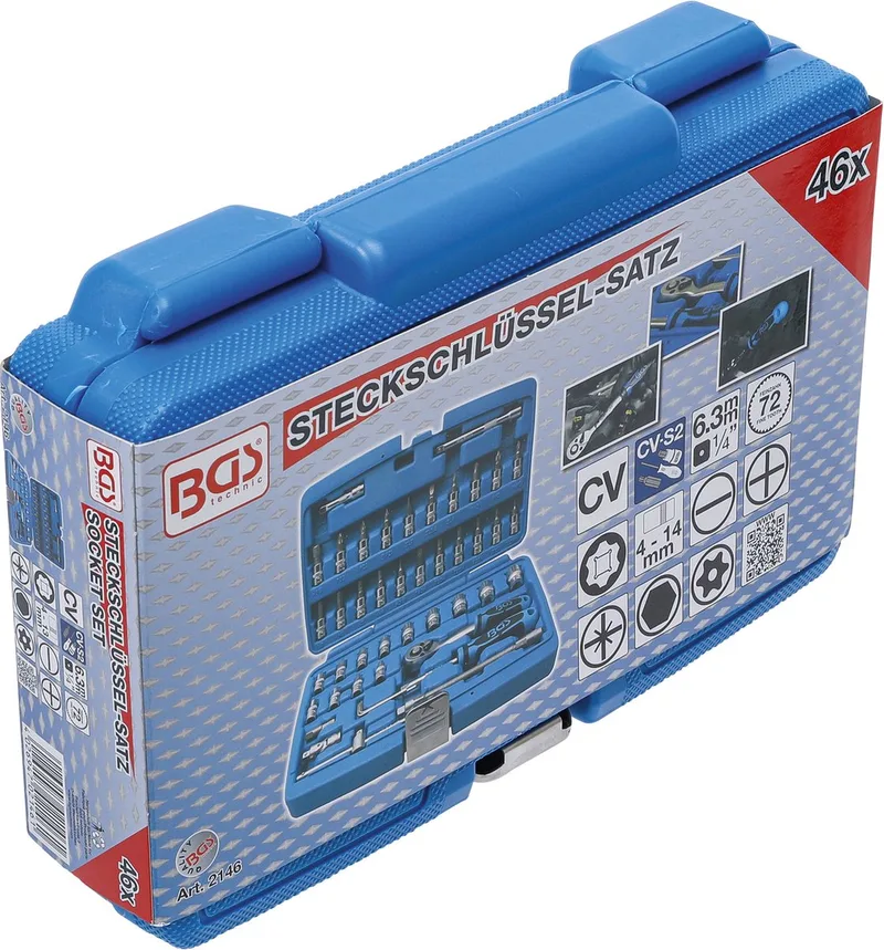 Dopsleutelset 1/4 - 46 delig - Medium - BGS 2146 by BGS technic, Blue – product image