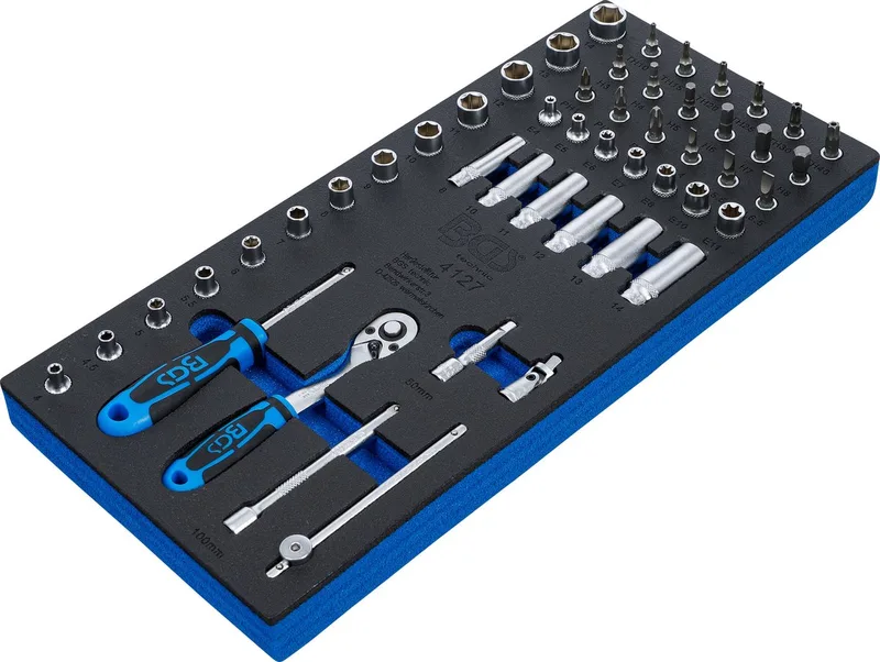 BGS Werkstattwageneinlage 1/3: Steckschlüssel-Satz 6,3 mm (1/4 Zoll) 50 teilig von BGS technic, Blau – Produktbild