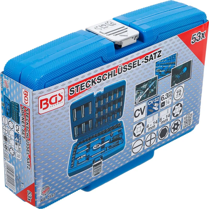 BGS Steckschlüssel-Satz Antrieb 6,3 mm 53-tlg. von BGS technic, Blau – Produktbild