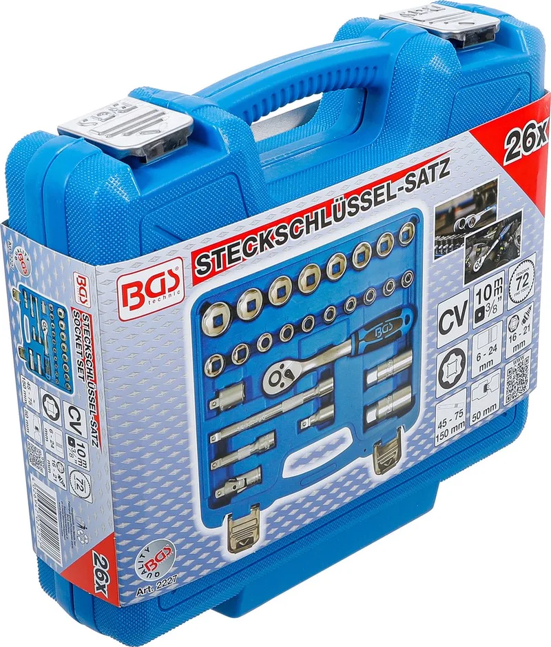 Dopsleutelset 26-delig Opname 3/8 van BGS technic, Blauw – productafbeelding