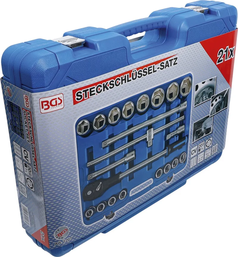 Dopsleutelset 3/4 21 delig van BGS technic, Blauw – productafbeelding