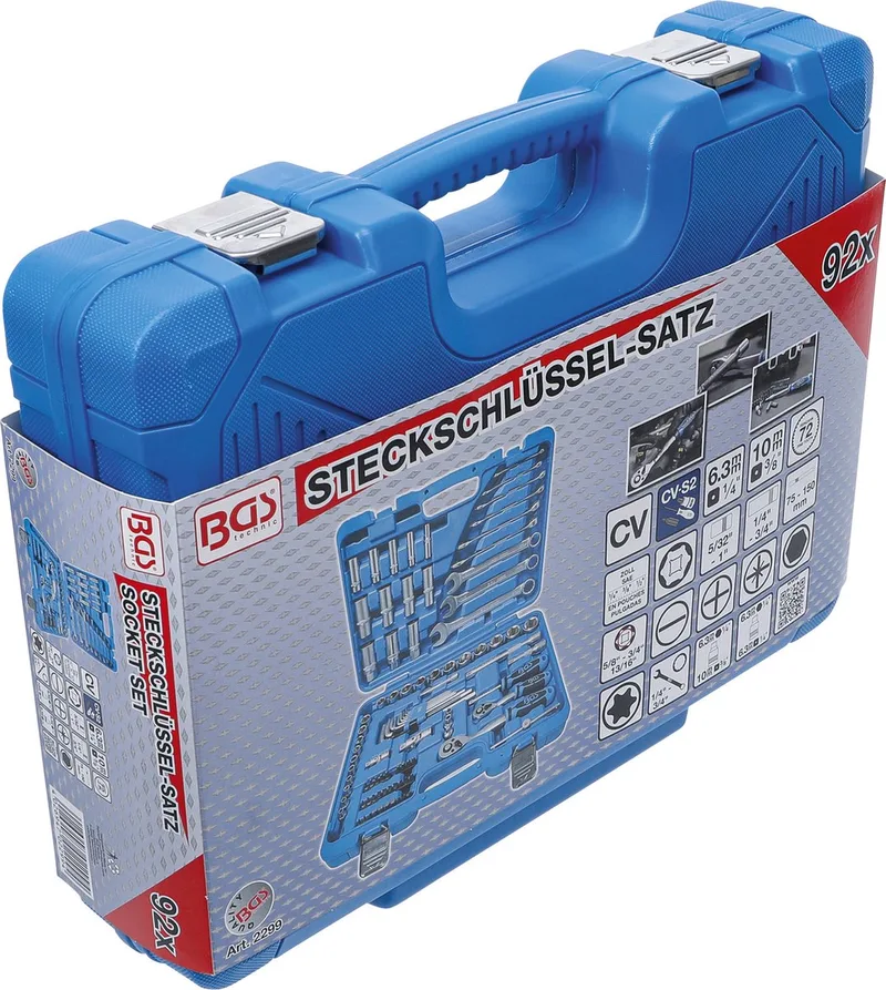 Dopsleutelset Engelse Maten 92-delig van BGS technic, Blauw – productafbeelding