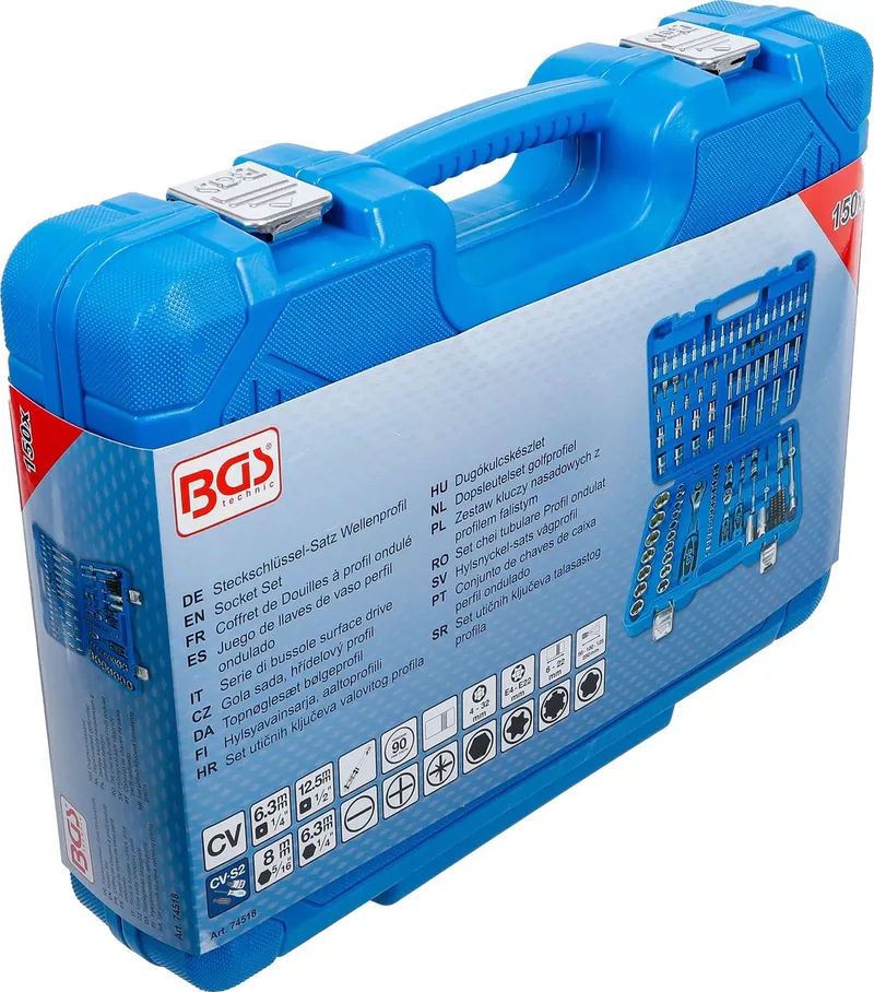 Dopsleutelset golfprofiel - 1/4 / 1/2 - 150 delig de BGS technic, Bleu – image du produit