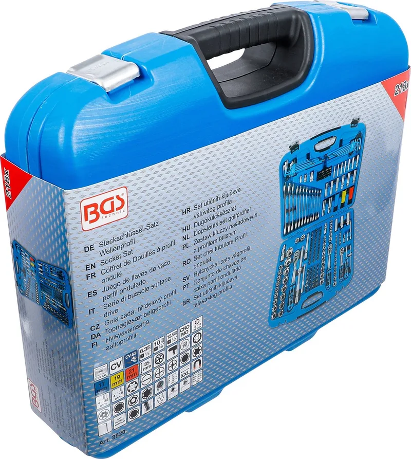 Dopsleutelset golfprofiel 1/4 / 3/8 / 1/2 218 delig by BGS technic, Blue – product image