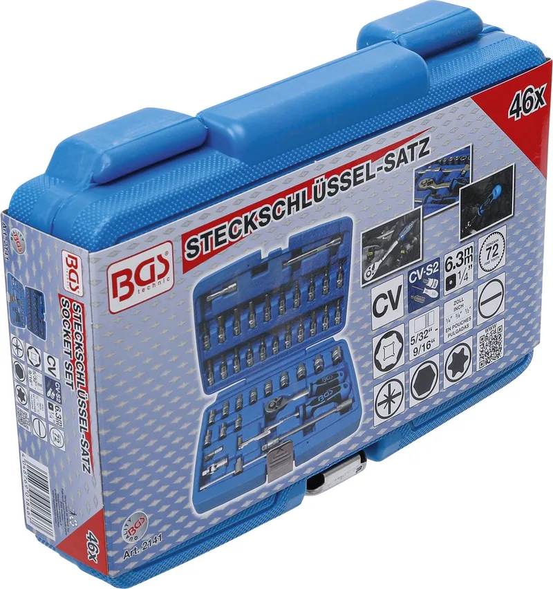 Dopsleutelset imperial 1/4 46 delig van BGS technic, Blauw – productafbeelding