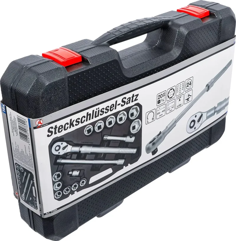 Dopsleutelset - met omschakelratel, uittrekbaar - 20 mm (3/4) - 19 - 50 mm - 16 delig van BGS technic, Rood – productafbeelding