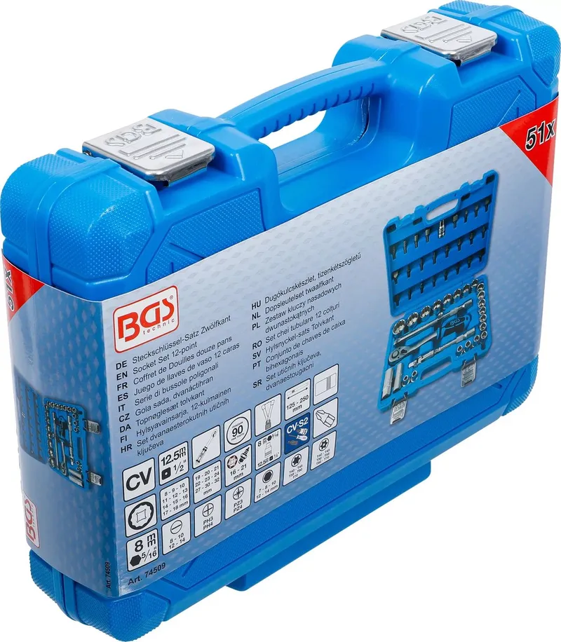 Dopsleutelset twaalfkant - 1/2 - 8 - 32 mm - 51 delig by BGS technic, Blue – product image