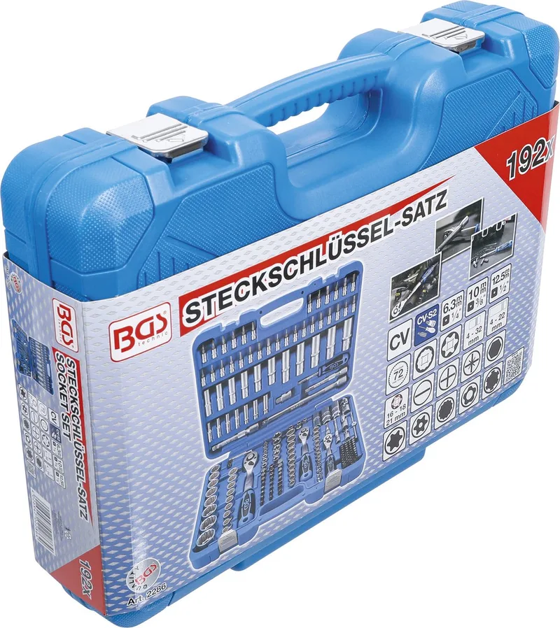 Dopsleutelset twaalfkant 1/4, 3/8, en 1/2 192 delig von BGS technic, Blau – Produktbild