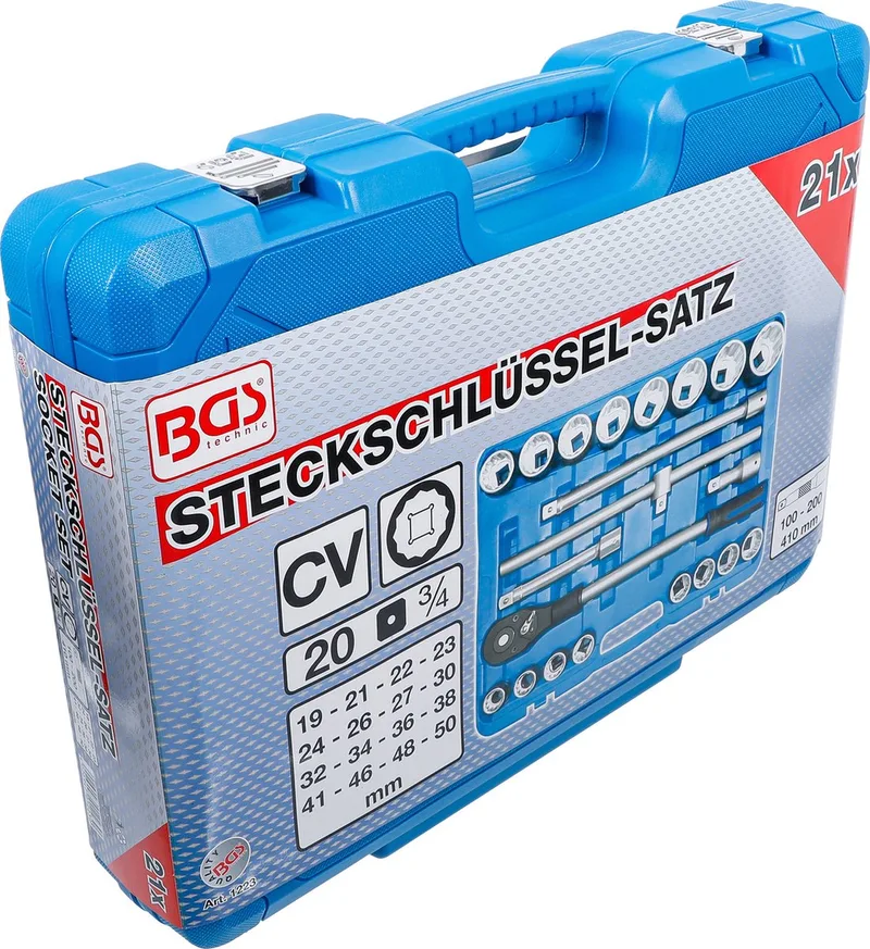 Dopsleutelset twaalfkant 3/4 21 delig de BGS technic, Bleu – image du produit