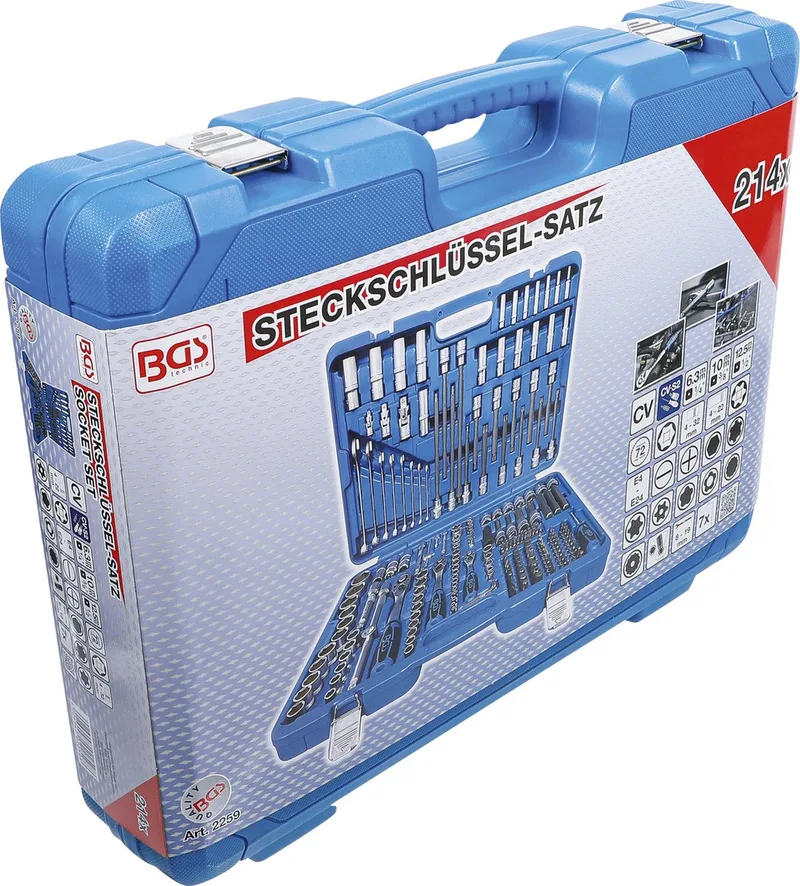 Dopsleutelset zeskant 1/4 / 3/8 / 1/2 214 delig by BGS technic, Blue – product image