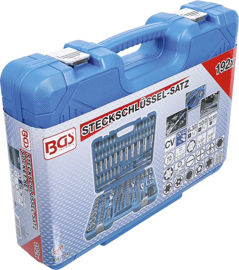 Dopsleutelset zeskant 1/4 / 3/8 / 1/2 inches 192 delig by BGS technic, Silver – product image