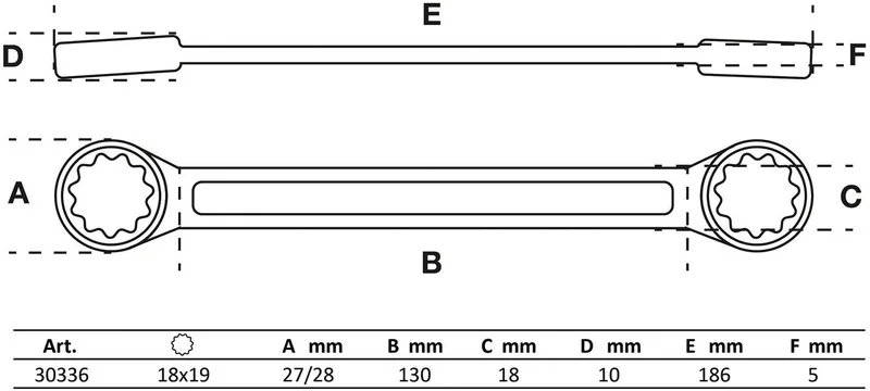 dubbele ringsleutel extra plat SW 18 x 19 mm 30336 von BGS technic – Produktbild