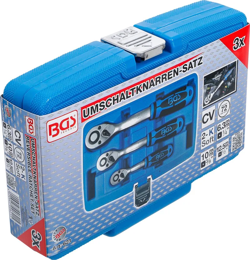 Fijn Getand Ratel set - 3 stuks - 1/4 - 3/8 - 1/2 - In Box - BGS621 by BGS technic, Blue – product image