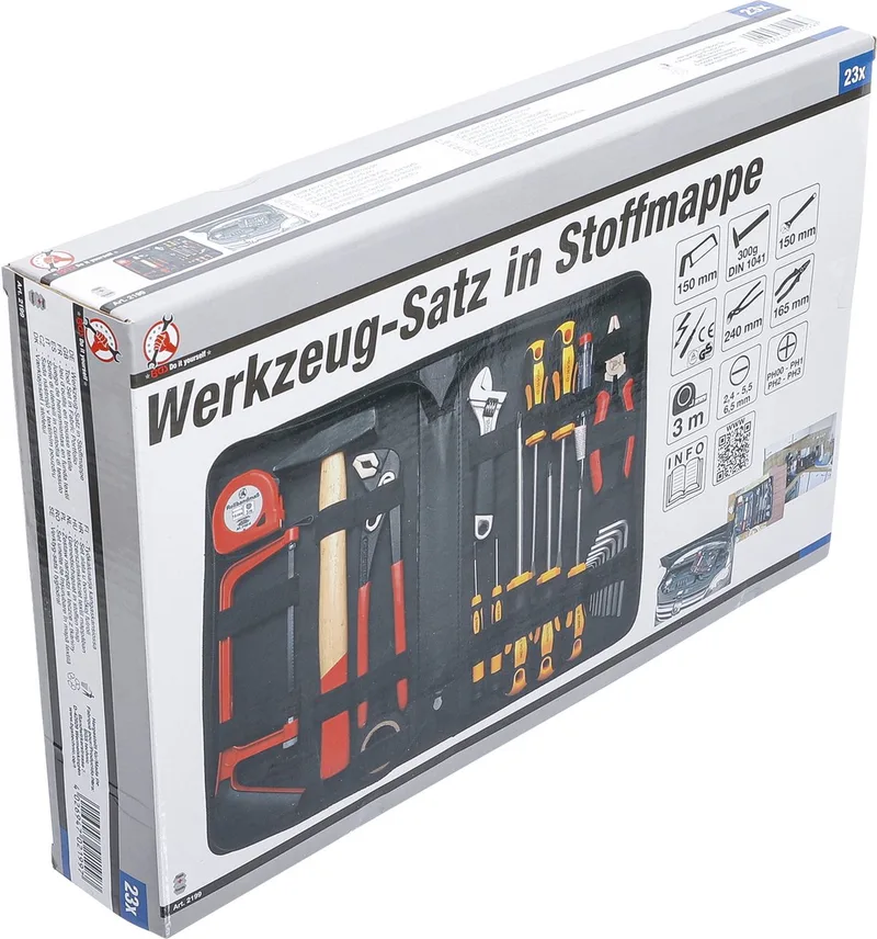 gereedschapset - 23 delig - Schroevendraaiers - inbussleutels - rolmaat - hamer - waterpomptang - BGS2199 fra BGS technic – produktbillede