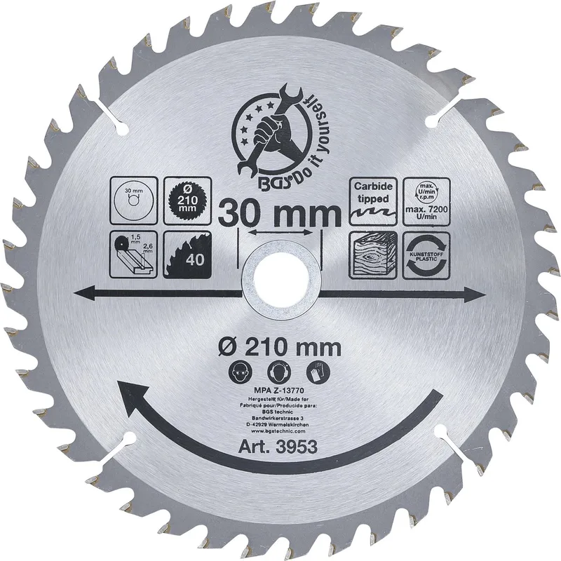 HM cirkelzaagblad - Ø 210 x 30 x 2,6 mm - 40 tanden by BGS technic – product image