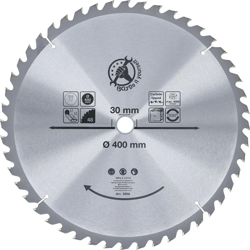 HM cirkelzaagblad - Ø 400 x 30 x 3,4 mm - 48 tanden by BGS technic – product image