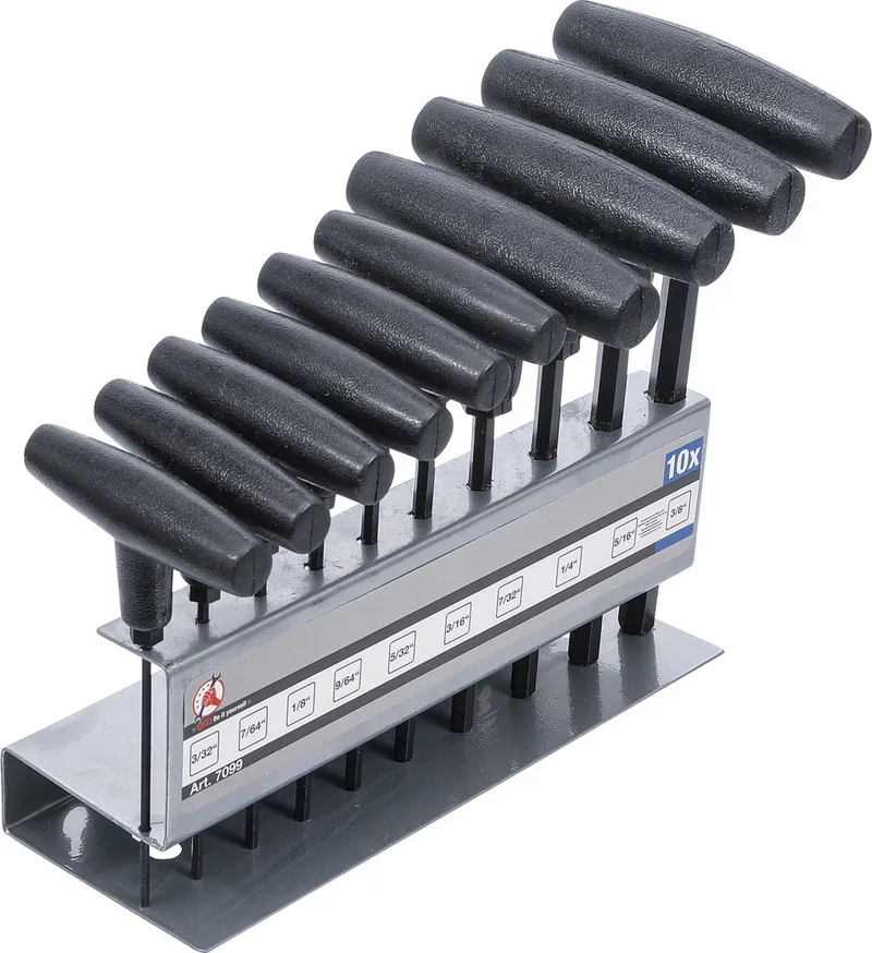 Inbussleutelset met T-greep inch 3/32 - 3/8 10 delig by BGS technic, Grey – product image