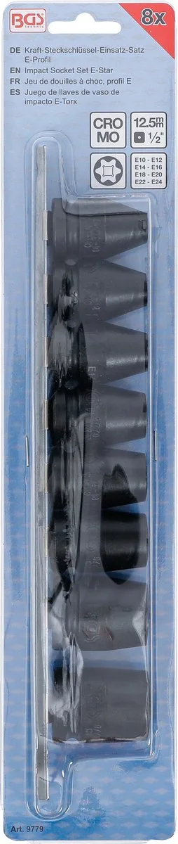 Kracht-dopsleutelset E-profiel 1/2 E10 - E24 8 delig von BGS technic, Schwarz – Produktbild