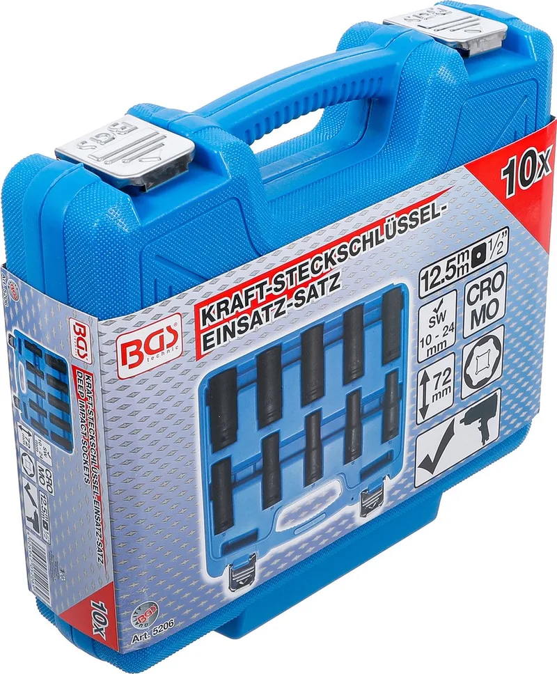 krachtdoppen set opname 1/2" 10-delig - zeskant - 10mm tot 24 mm - Standaard maten krachtdoppen - BGS5206 von BGS technic, Weiß – Produktbild