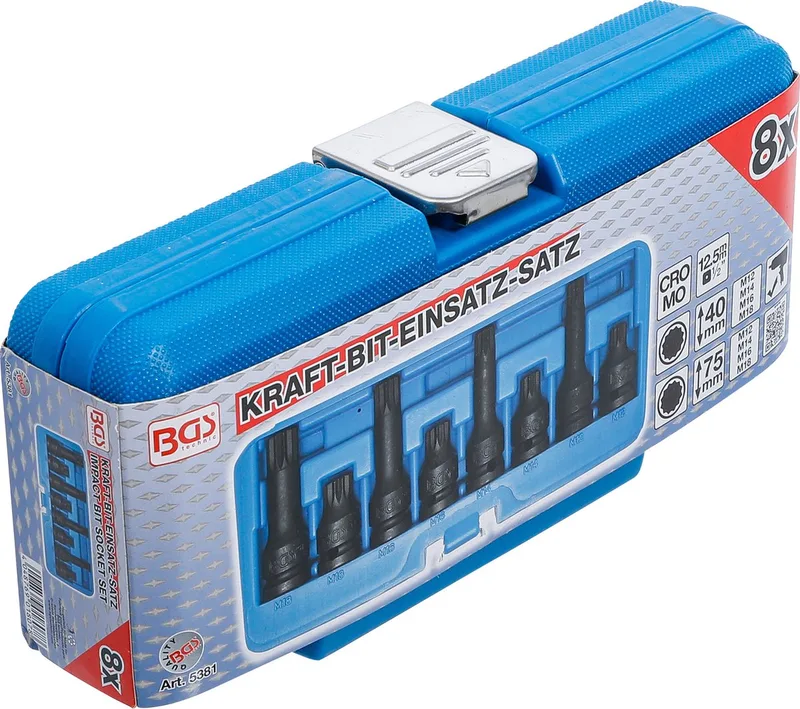 Krachtdoppen Veeltand set - M12 - M14 - M16 - M18 - lang en kort - T4 - VW Touareg - etc. BGS5381 de BGS technic, Noir – image du produit