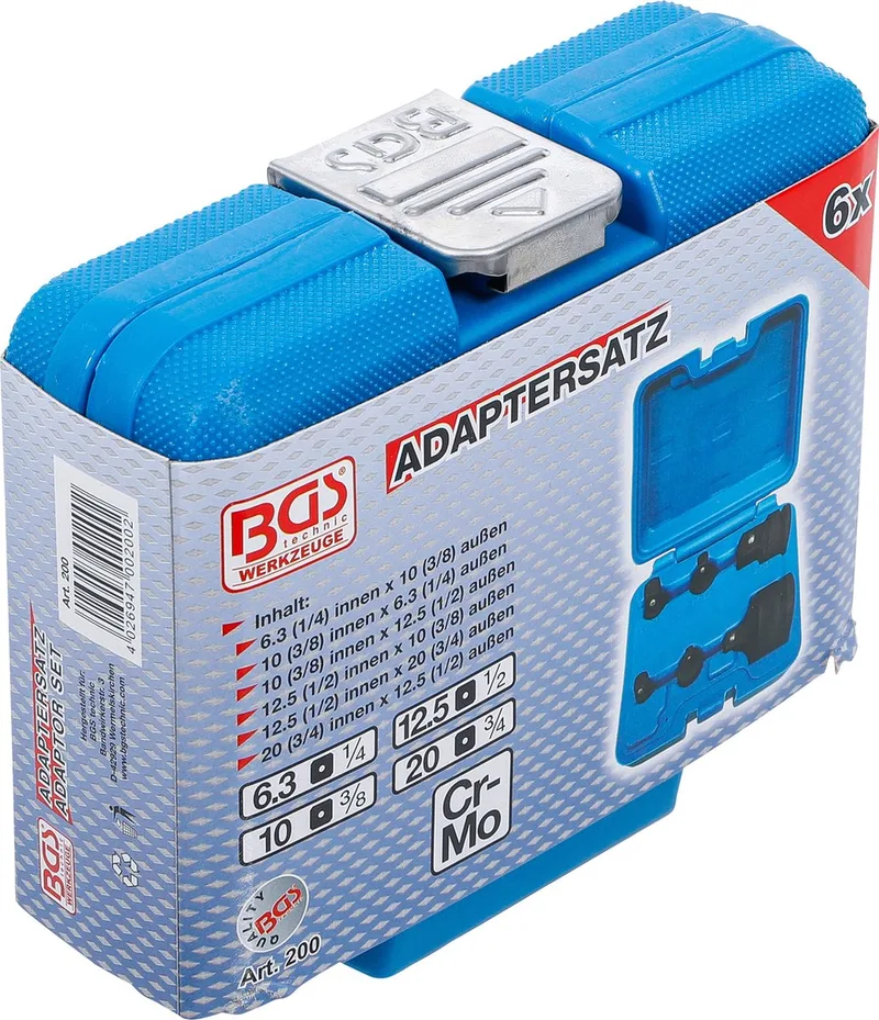 Krachtdoppen - Verloopdoppen set - Adapterset - krachtdoppen 6 delig 1/2 - 1/4 - 3/4 - 3/8 - BGS200 by BGS technic, Black – product image