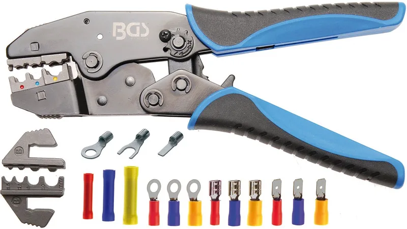 Krimptang met ratelfunctie en uitwisselbare persprofielen by BGS technic, Blue – product image
