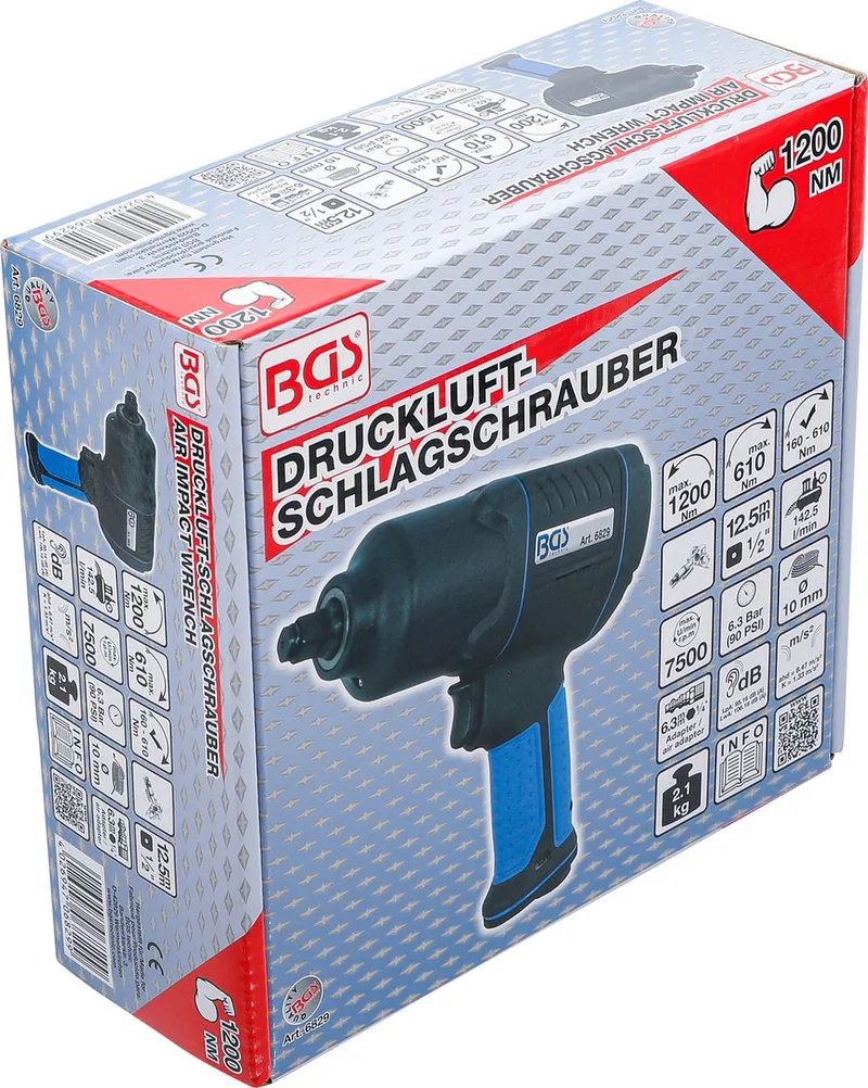 Lucht-slagmoersleutel 1/2 1200 Nm de BGS technic, Bleu – image du produit