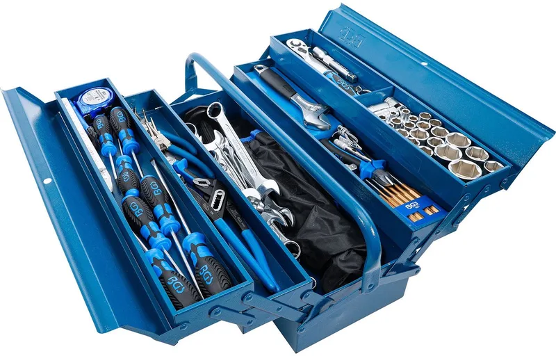 Metalen gereedschapskist incl. gereedschapsassortiment - 137 delig by BGS technic, Hamerslagblauw – product image