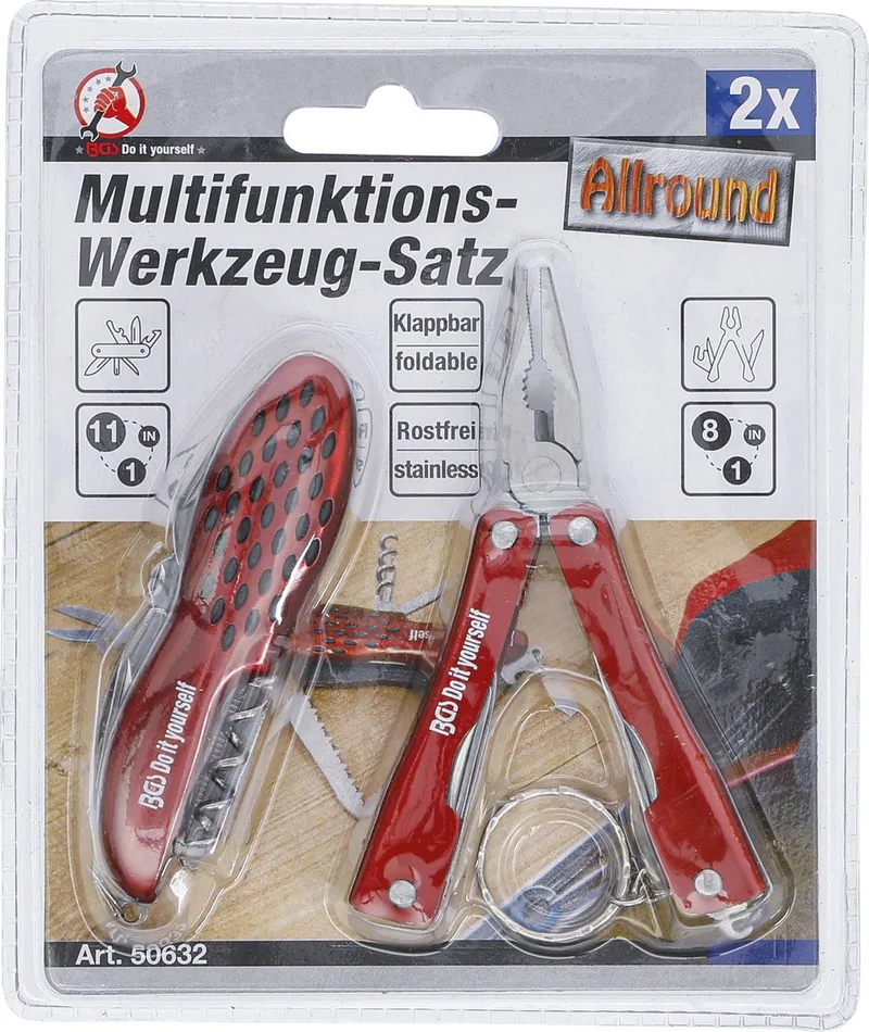 Multifunctionele gereedschapsset roestvrij 2 delig. by BGS technic, Red – product image