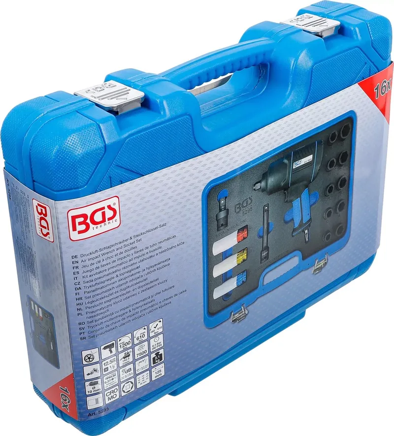Perslucht slagmoersleutel en doppenset - 1/2 - 1200 Nm - 16 delig by BGS technic, Black – product image