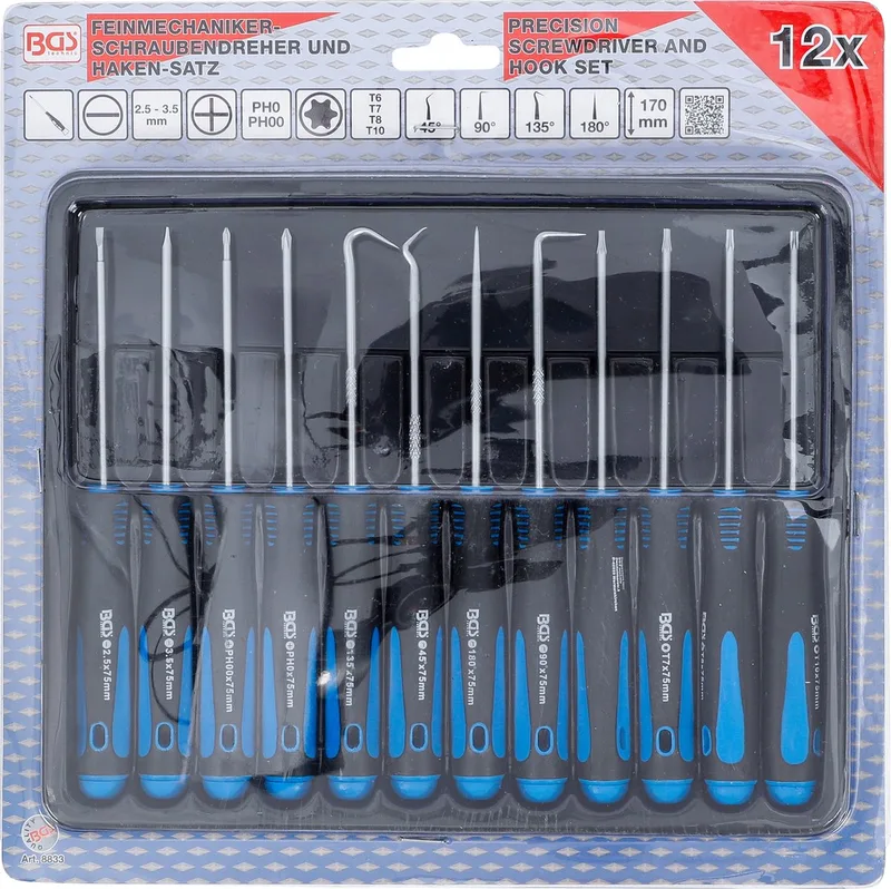 Precisie schroevendraaier en haak set 12-delig by BGS technic, Blue – product image