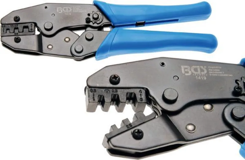 Ratel krimptang 0.5 - 1 - 1.5 - 2.5 - 4 - 6 mm² - kabelschoentang voor ongeisoleerde kabelschoentjes - erg handig - BGS1419 fra BGS technic, Blå – produktbillede