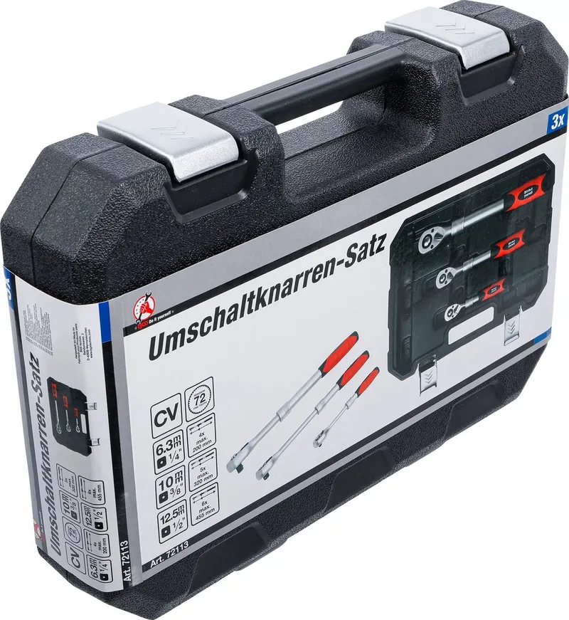 Ratelsleutel-set - uittrekbaar - 1/4 - 3/8 - 1/2 - 3 delig von BGS technic, Chrom – Produktbild
