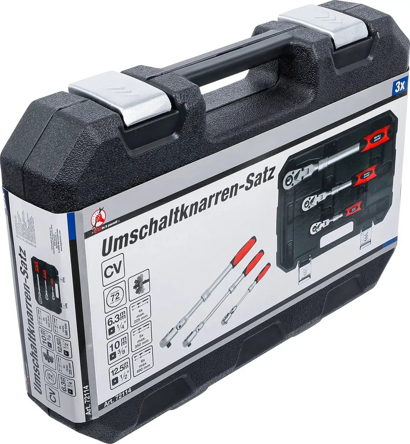 Ratelsleutel-set - uittrekbaar, kniesleutel - 1/4 - 3/8 - 1/2 - 3 delig by BGS technic, Silver – product image