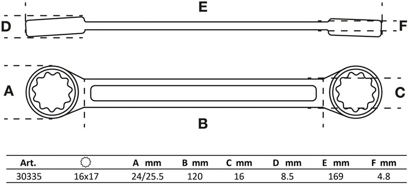 Ringsleutel - extra plat - 16 x 17 mm de BGS technic – image du produit