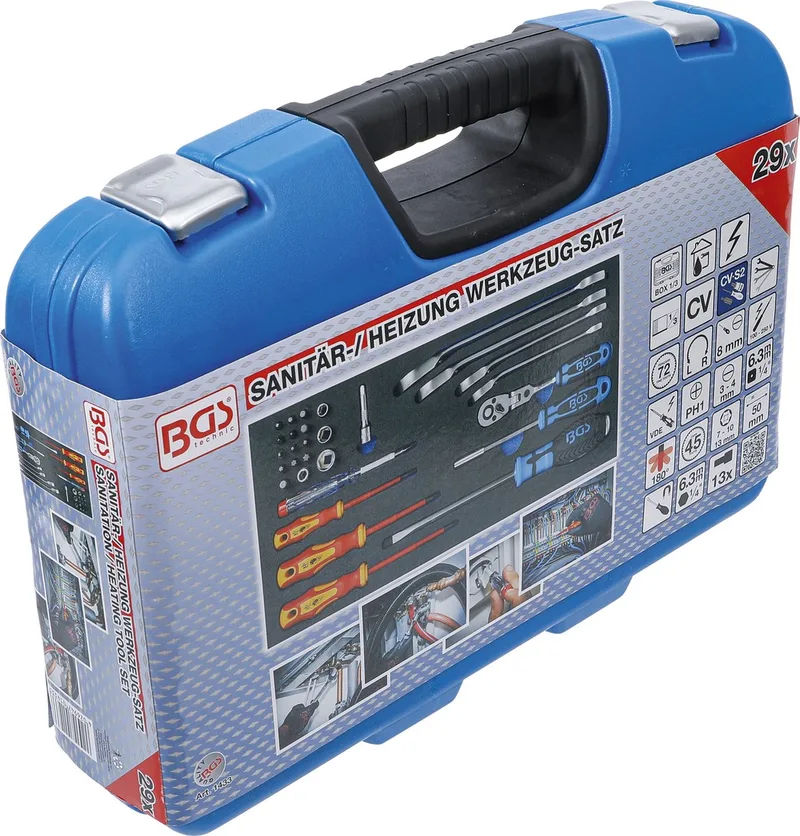 Sanitair-/verwarming-gereedschapsset 29 delig by BGS technic, Blue – product image